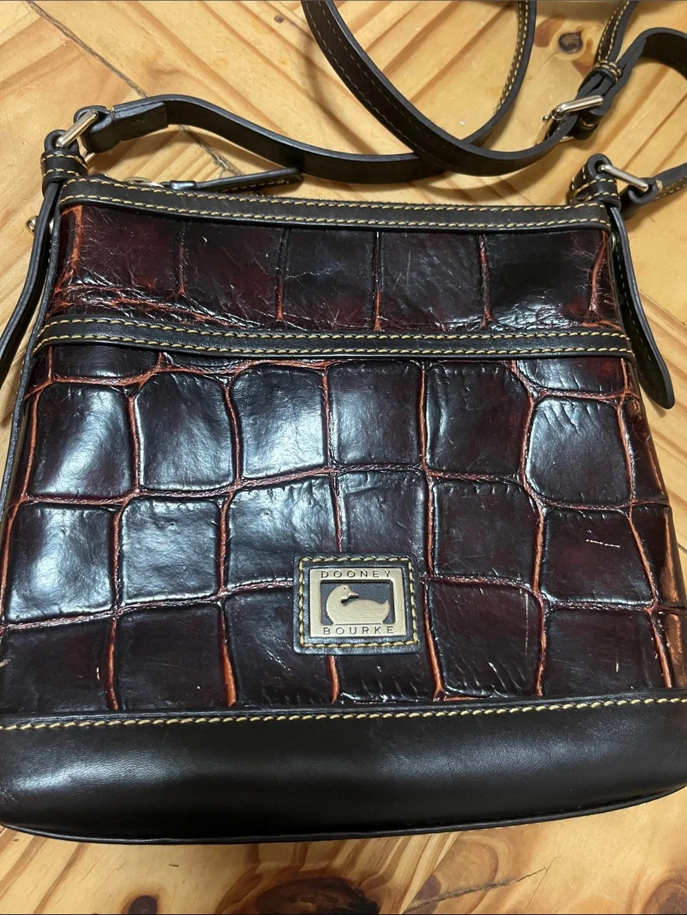 Dooney & Bourke Croc-Embossed Crossbody Bag in Brown